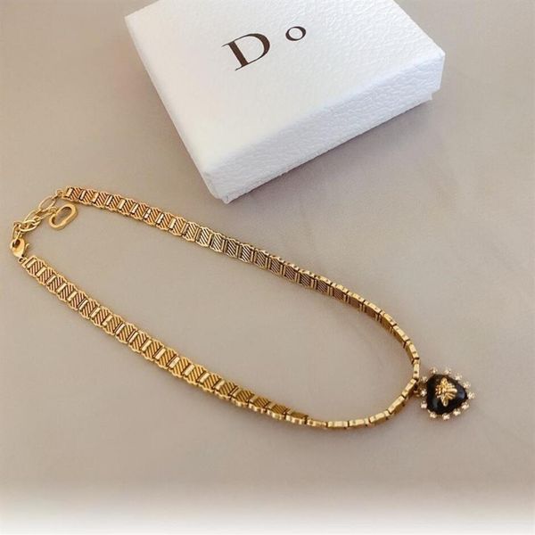 

dijia bee collar choker necklace female brass heart-shaped necklaces chain for women lady party wedding gift jewelry with box211g, Golden;silver