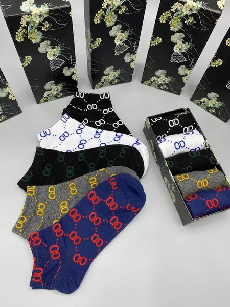 

2023 designer mens womens socks five pair luxe sports winter mesh letter printed sock embroidery cotton man woman with box n1, Black