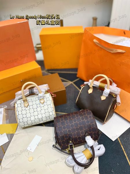 

nano speedy mini handbag women boston bags monograms canvas designer 16cm shoulder crossbody bag two handles removable adjustable strap m810