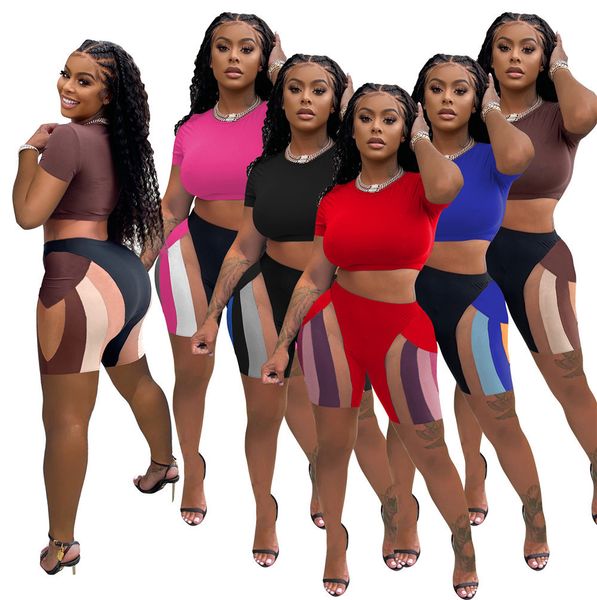 

2023 women tracksuits casual 2 piece set short sleeve t-shirts shorts summer jogging suit fashion crop outfits pullover sportswear dhl 9392, Gray