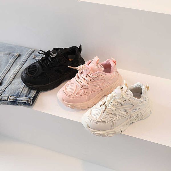 

athletic outdoor child mesh breathable sport shoes 2022 spring autumn new baby girls soft casual kids fashion boys casual sneakers solid col, Black