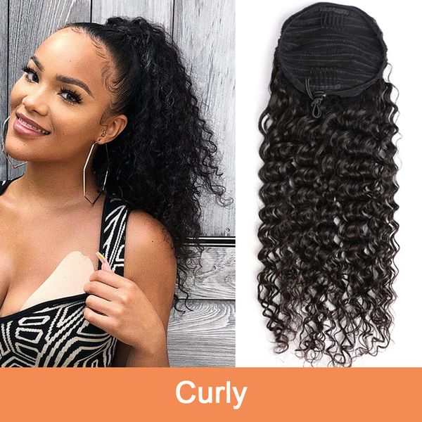 

water wave curly drawstring ponytail human hair extensions for black women full natural can be braided pony tail hairpiece remy hair ponytai