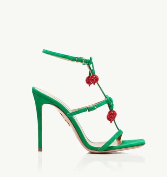 

sandals luxury women high heels aquazzuras- cerise sandal 105mm fashion crystal cherries designer sandal with box ropv, Black