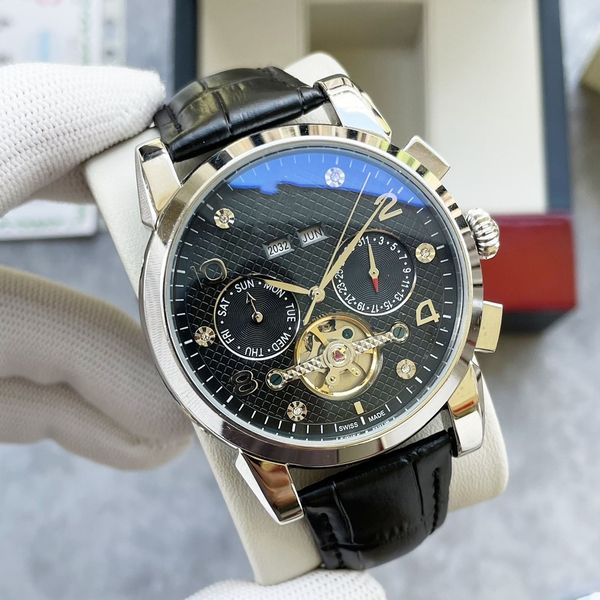 

original box luxury fashion leather men's automatic watch 43mm automatic mechanical watch waterproof men's watch large flywheel mo, Slivery;brown
