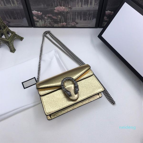 

2021 classic gold silver genuine leather womens evening bag with box women handbag mini size chain crossbody bags199j