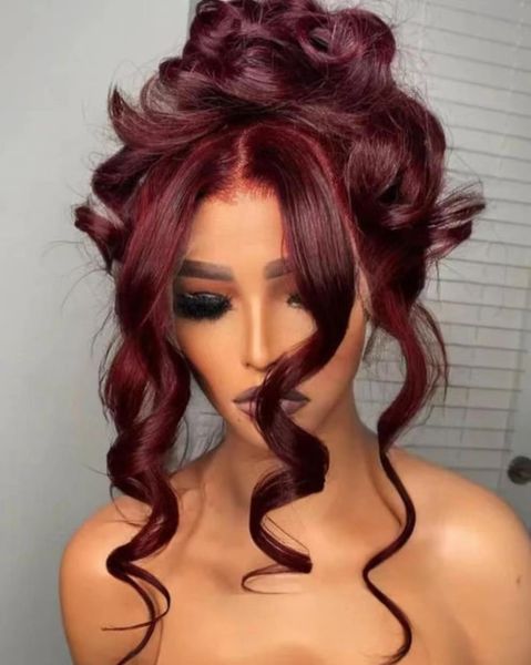 

dark red wine color 13x4 hd lace frontal real human hair wigs, Black;brown