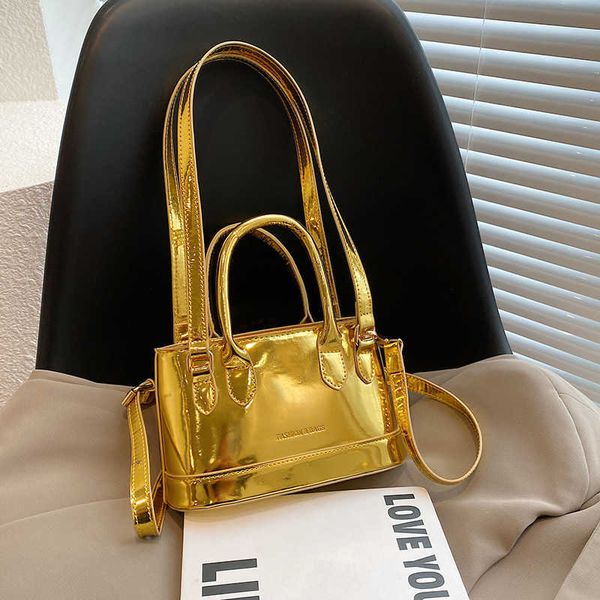 

shiny leather women shoulder bag small bucket handbag luxury mini crossbody bags for women pure color small handle clutch pouch 230303