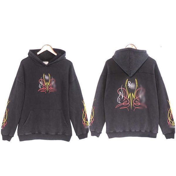 

autumn rhude and winter wash used high street line butterfly print loose sweater for men women, Black