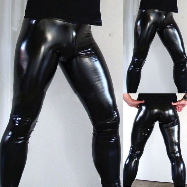 

men's pants mens pu leather legging wet look skinny pouch tight erotic temptation trousers stretchy casual thin clubwear m 4xl 230303, Black