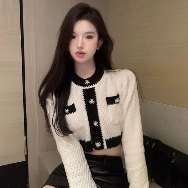 

womens jackets y2k cardigan office lady knitted sweater women long sleeve button slimcrop korean fashion clothing autumn chic 230302, Black;brown