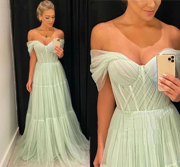 

light green women formal evening dress pleats off the shoulder tiered a-line tulle prom party gowns 2023 new robe de soiree, Black;red