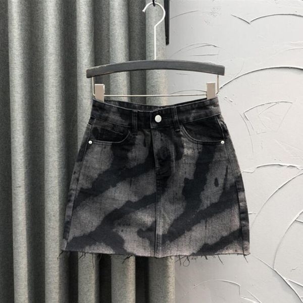 

skirts summer denim skirt high waist personalized pattern jeans mini casual a line jupe femme p366 230303, Black