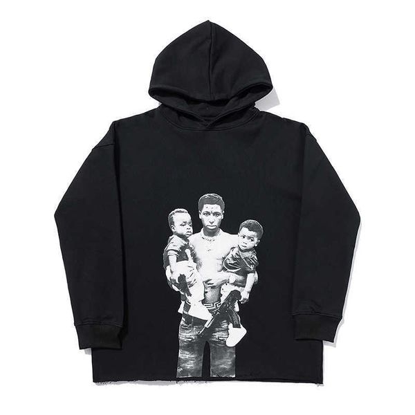 

fashion brand men's personality character hooded sweater, Black;white
