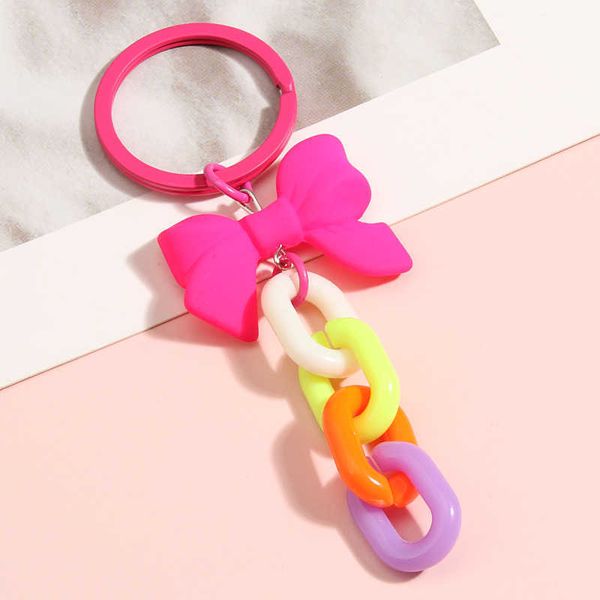 

key rings acrylic plastic link chain keychain sweet creativity handmade bowknot key ring for women girls handbag charms friendship gifts r23, Slivery;golden