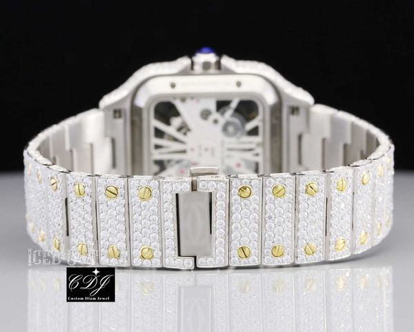 

mechanical high end brand custom moissanite watch original hand set iced out diamond hip hop bust down watchwuq5, Silver