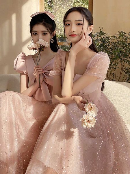 

women's clothing runway dresses pink bridmaid 2023 summer fairy temperament senior sense sister group dresses women can wear thin at or, Black;gray