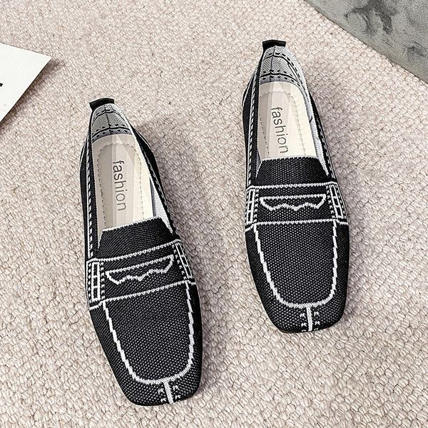 

dress shoes women's loafer designer luxury knitted slip on trainers female ballet flats moccasins ladies zapatos de mujer 230303, Black
