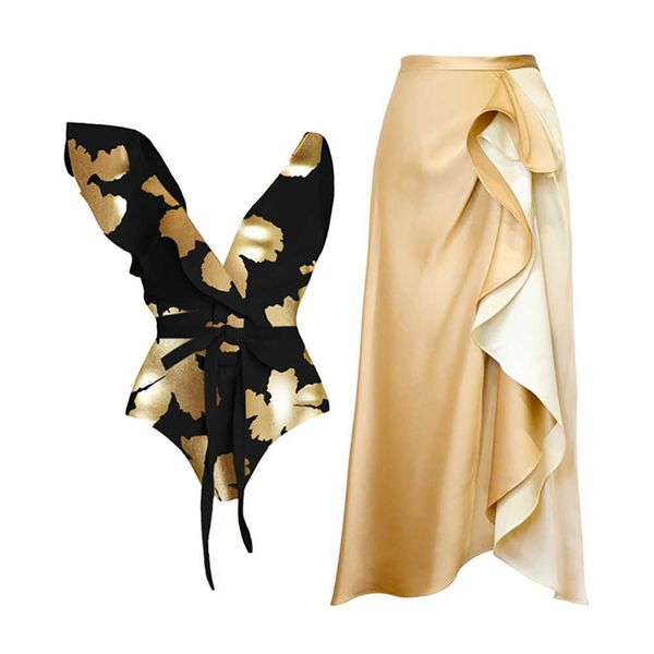 

women's swimwear 2023 floral-print one piece swimsuit fashion v-neck ruffle bandage bikini vintage bathin suit summer beachwear swimmin, White;black