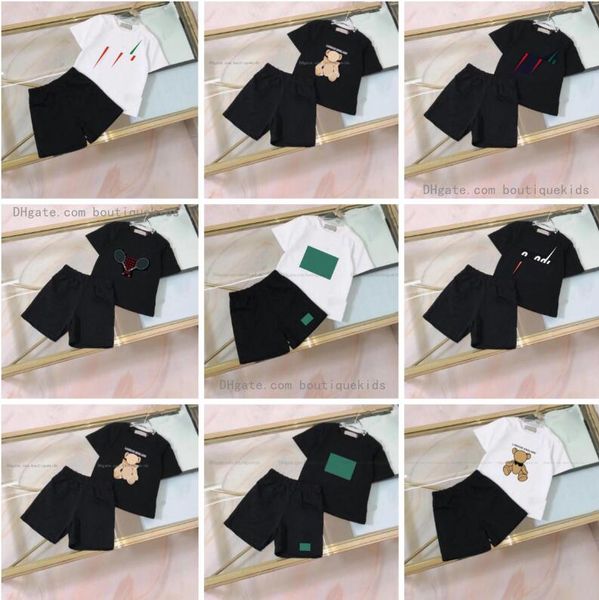

kids tracksuits clothing set boy girl print short sleeved t-shirt shorts suits designer sportswear sets children pants outfits, White