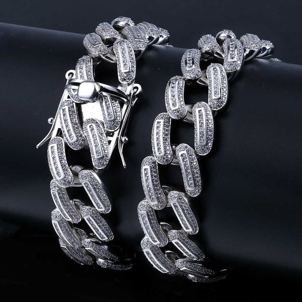 

ins18mm gold plated full zircon cuban necklace hip-hop jewelry, Silver