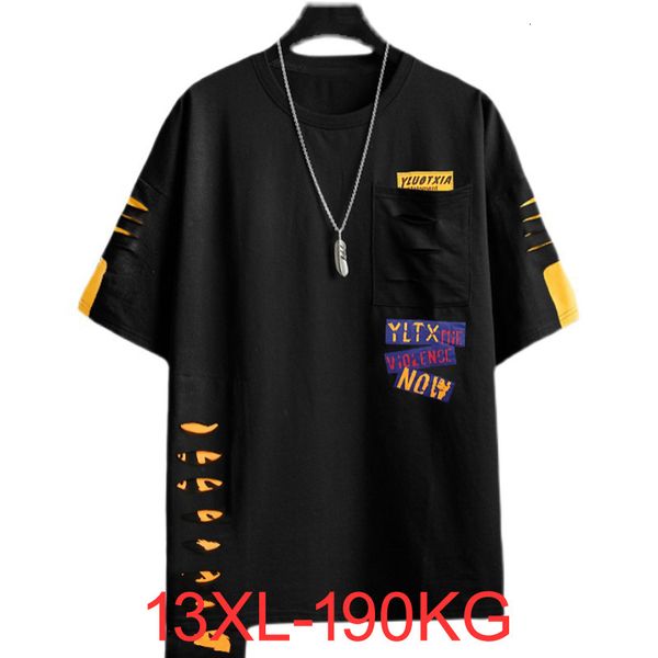 

men's tshirts summer trend large plus size tshirt shortsleeved men's loose hiphop street casual o neck 9xl 10xl 11xl 13xl 230303, White;black