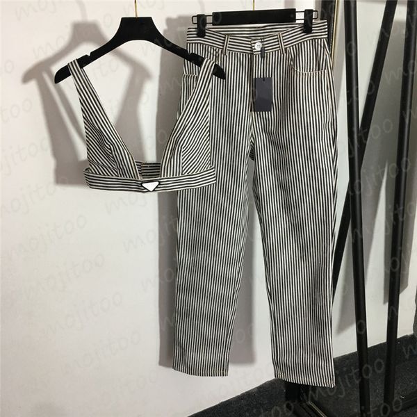 

womens jeans pants letter badge sling underwear two piece fashion ladies stripe high waist denim trousers clothes, Black