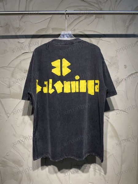 

xinxinbuy men designer tee t shirt 23ss tape destroyed letter print short sleeve cotton women black blue white khaki brown xs-2xl, Black;brown