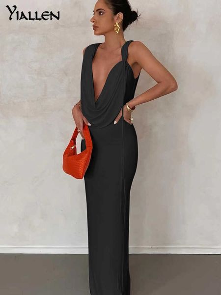 

casual dresses yiallen autumn new female street shooting fashion vcollar dress 2022 sleeveless long dress's female trendy streetwear z0, Black;gray