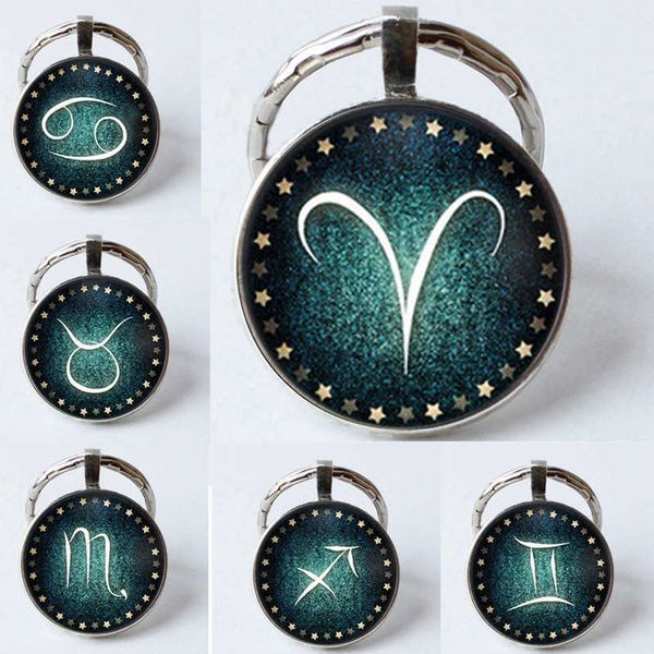 

key rings new 12 constellation key ring diameter 25mm versatile simple time stone metal keychains fashion gifts accessories keychains r23030, Slivery;golden