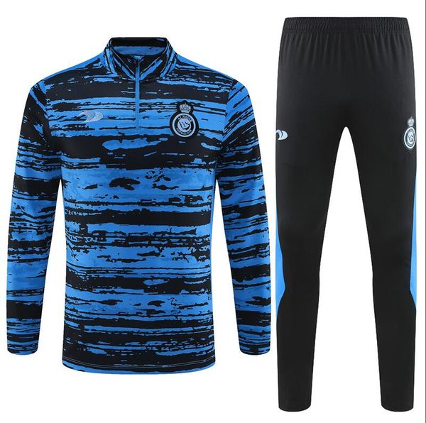 

22 23 al nassr fc football tracksuit training suit soccer tracksuits 2022 2023 cr7 gonzalo talisca men long sleeve tracksuit half zipper set, Black
