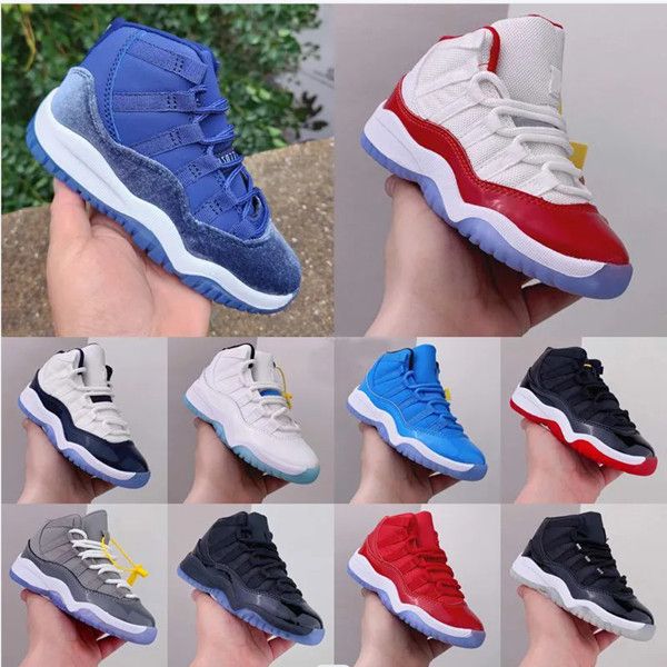 

2023 kids jumpman 11 velvet heiress red blue basketball shoes 11s xi cool grey bred concord children boy girls spaces jams sports shoes, Black
