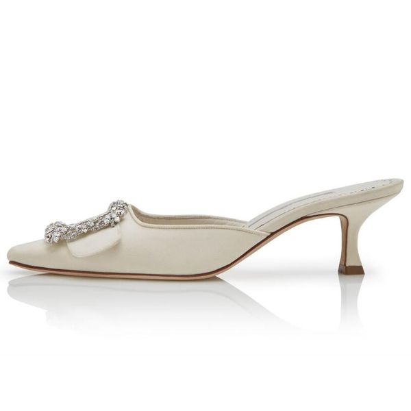

fashion women sandals maysale bride 50 mm pumps cream crepe de chine jewel buckle mules italy pointed toes slingback design wedding party sa, Black