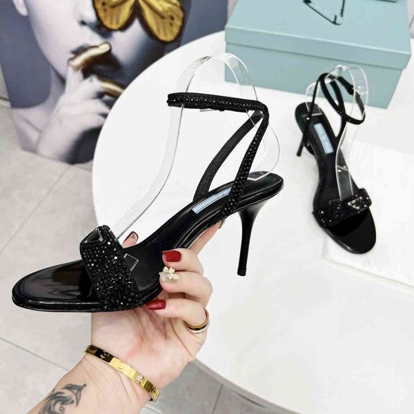 

women's high heels open toe thick heel summer sandals designer prad fashion formal wear elegant temperament office shoes p4b, Black