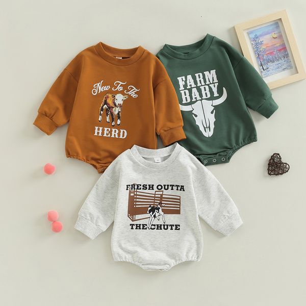 

jumpsuits focusnorm 018m autumn baby girls boys sweatshirt romper long sleeve letter cow print button jumpsuits 3 colors 230303, Blue