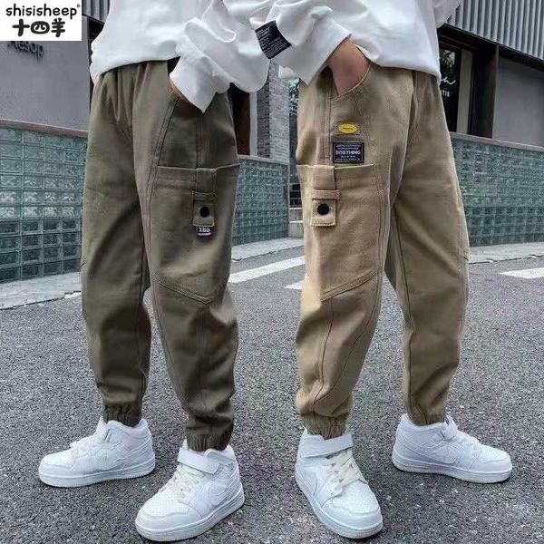 

boys' trousers 1 fall new boys' loose chil1en's overalls middle and large chil1en's casual sports spring and autumn trou, Blue