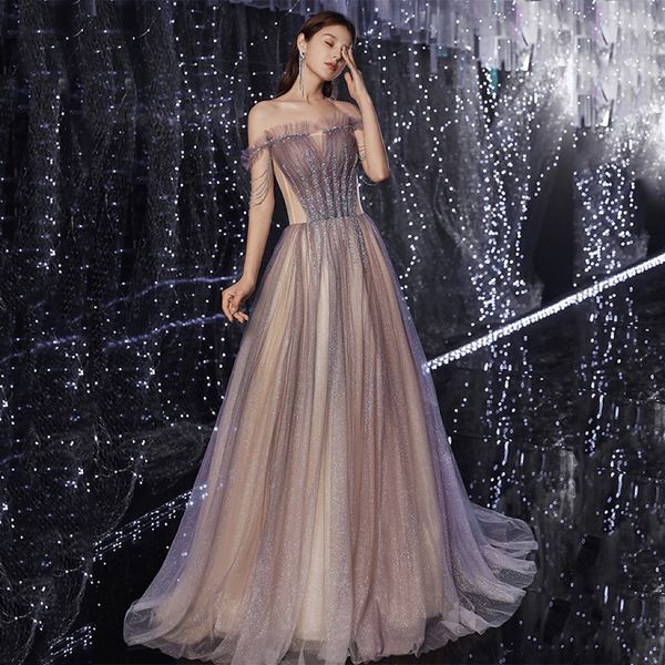 

purple evening dresses sequined pleated a-line floor-length lace up sleeveless off the shoulder with tassel luxurious birthday party prom go, Black;red