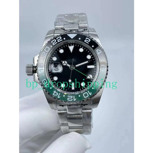 

original box mens watch 40mm multiple colors sapphire automatic mechanical stainless steel gmt left-handed glass asia luminous business casu, Slivery;brown