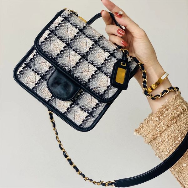 

22k womens vintage knitting wool tweed quilted bag with handle totes ghw crossbody shoulder tofu sacoche daily designer handbags trendy vani