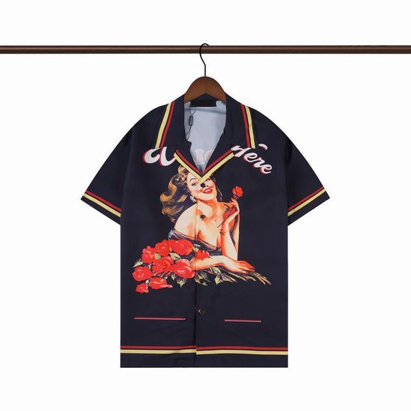 

fashion t shirt hawaii floral letter print beach shirts men's designer silk bowling shirt casual men summer short sleeve loose dress as, White;black