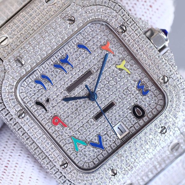 

2023men luxury wrist watch bling iced out vvs moissanite diamond watchtekk, Silver