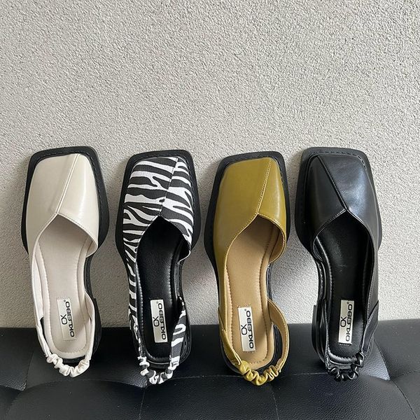 

sandals square toe summer elegant ladies fashion elastic band flat heel women shallow party shoes sandal 230303, Black