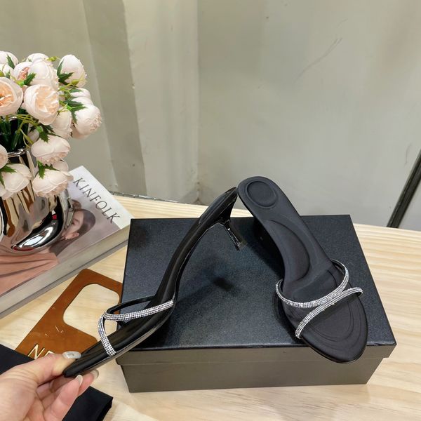 

2023 sandals rhinestone letter female summer buckle square toe open diamond straps high heels alexander rivets slippers, Black