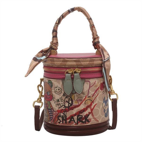 

tote graffiti bucket bag new fashion pu single shoulder messenger handbag