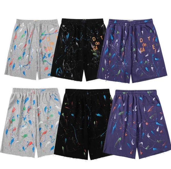 

men's shorts american fashion brand galleryes depts hand-painted splash printing pure cotton terry fog high street 5-point casual pants, White;black