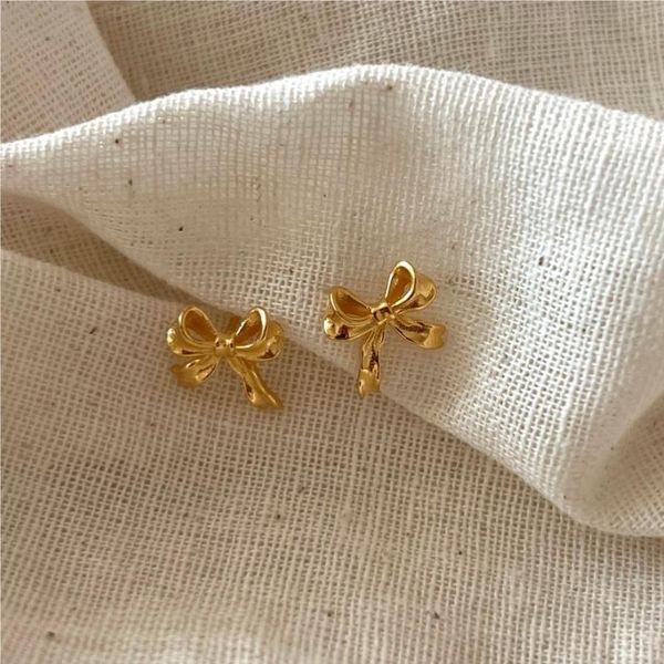 

bowknot stud earrings 925 sterling silver post earring hand-made designer vintage luxury jewelry accessories gift for women gold silver colo, Golden;silver