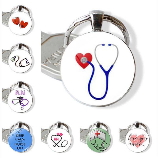 

key rings nurse injector for medical purpose stethoscope image keychain metal key ring pendant diy keychain accessories fashion small gift r, Slivery;golden
