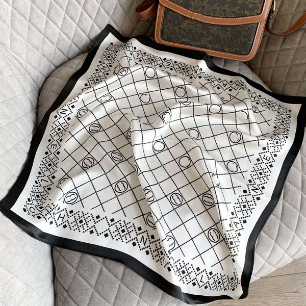 

european brand silk square scarf simple black and white hair band female designer scarves popular design fashion matching 100% natural silk, Blue;gray