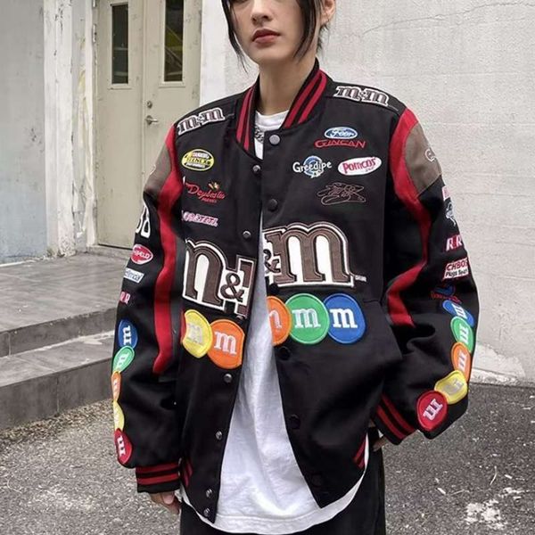 

womens jackets embroidery letter harajuku baseball jacket coats men women hip hop mm printed patch varsity bomber m2xl 230302, Black;brown