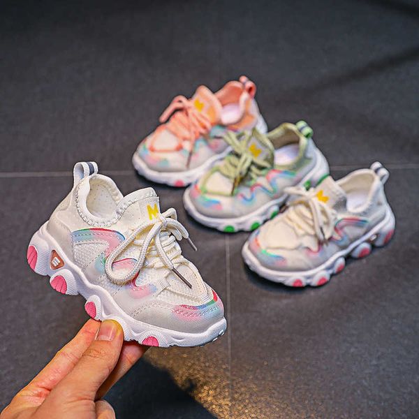 

athletic outdoor children's mesh sneakers 2022spring and autumn new girls breathable stretch shoes boys running shoes r230302, Black