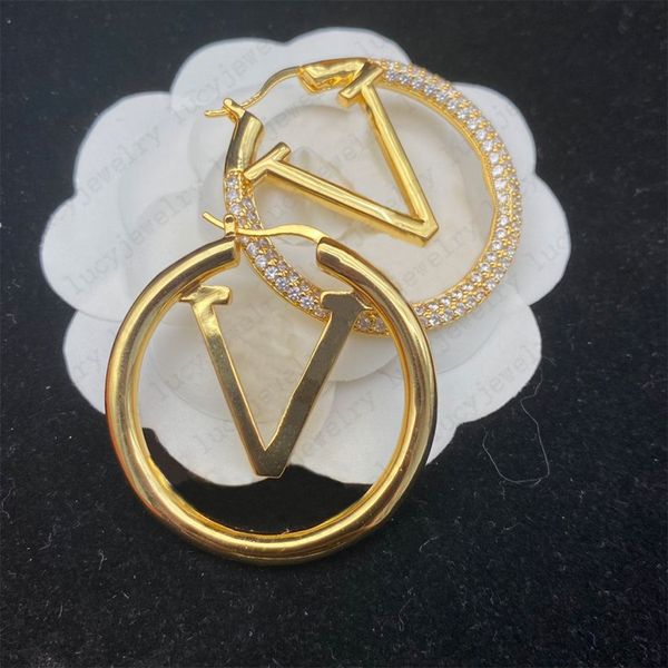 

2023 designer letter earring huggie womens fashion stud earrings vintage earring circle gold luxurious in diamond, Golden;silver